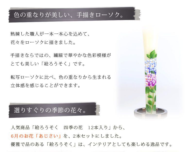 絵ろうそく  【6月あじさい（手描き）3号】