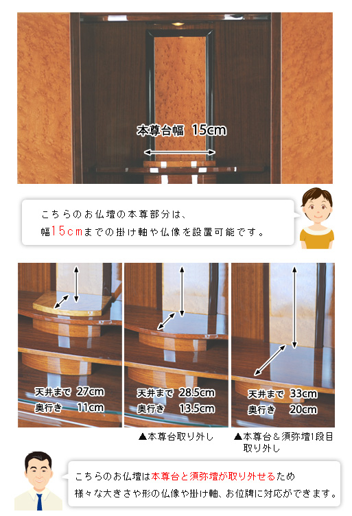 モダンミニ仏壇 アルティス 上置の寸法図