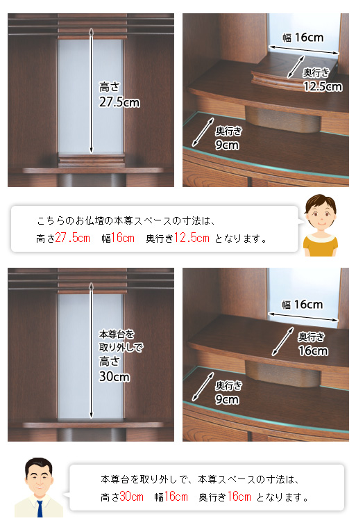 モダンミニ仏壇 サントス　20号の寸法図