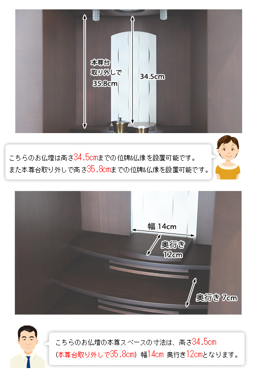 モダンミニ仏壇 リブレ ウォールナットの寸法図