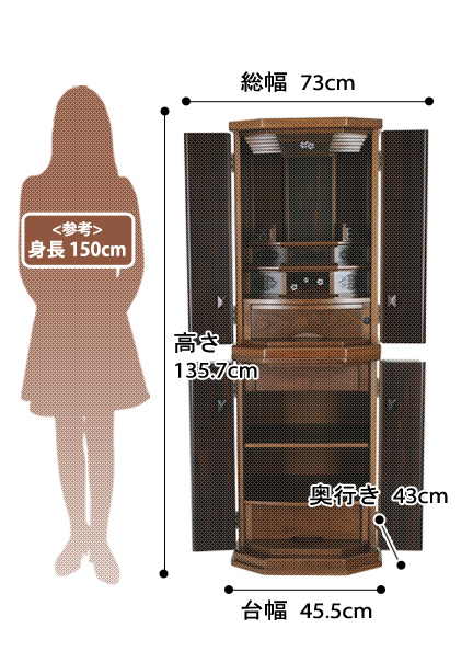 モダン仏壇セティアの寸法図