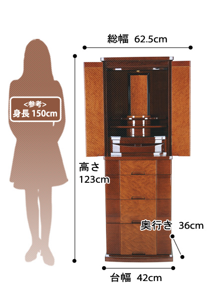 モダン仏壇アルティス 床置きタイプの寸法図