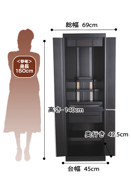 モダン仏壇アダージョの寸法図