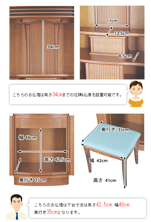モダン仏壇フロックスαの寸法図