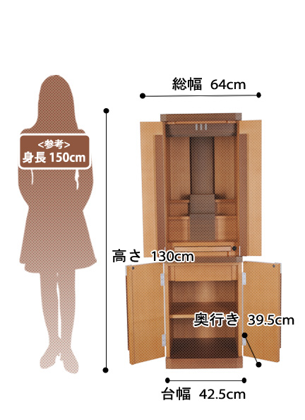 モダン仏壇エチュード タモの寸法図