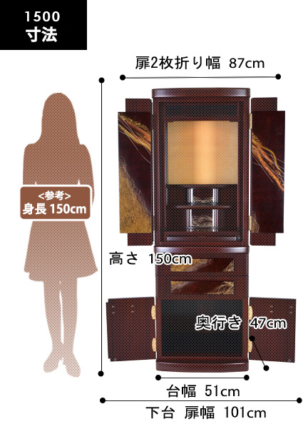 雅モダン仏壇 京錦1500の寸法図