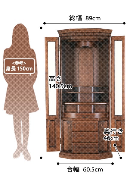 モダン仏壇 デイジーα ダーク色の寸法図