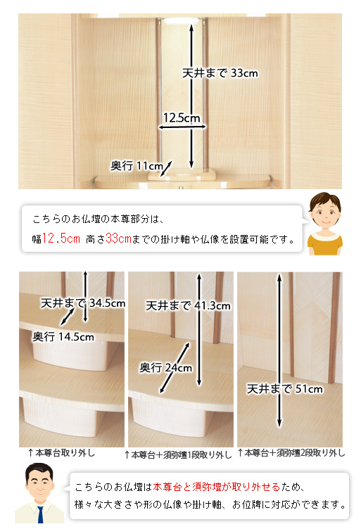 モダン仏壇 レモングラス シカモアの寸法図