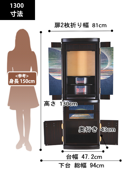 雅モダン仏壇 遥かなる旅路 1300の寸法図