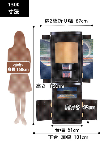 雅モダン仏壇 遥かなる旅路1500の寸法図