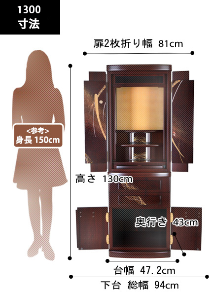 雅モダン仏壇 宙の旋律 1300の寸法図