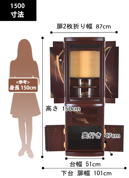 雅モダン仏壇 宙の旋律1500の寸法図