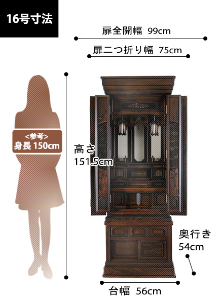 唐木仏壇 しずか 黄王檀の寸法図