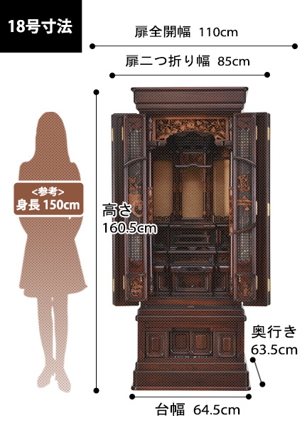 唐木仏壇 花まどか 紫檀の寸法図