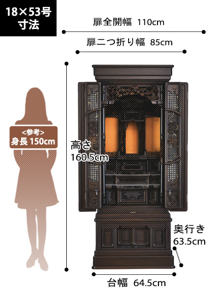 唐木仏壇 喜憶 本黒檀の寸法図