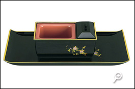 焼香盆やすらぎセット5.0寸 黒フチ金 特小 廻し香炉おぼんセット