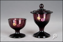 ガラス　ワイン桜 茶器（茶湯器）仏器（仏飯器）セット　