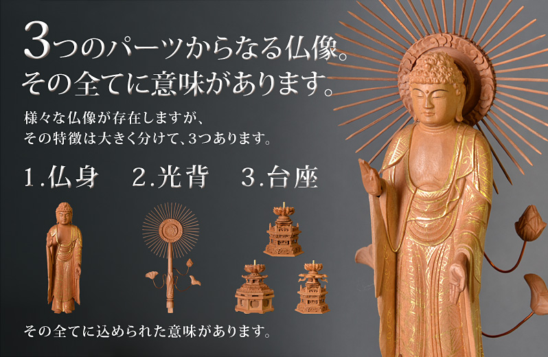 檀木『東立弥陀如来像』3つのポイント