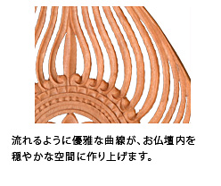 流れるように優雅な曲線が、お仏壇内を穏やかな空間に作り上げます。