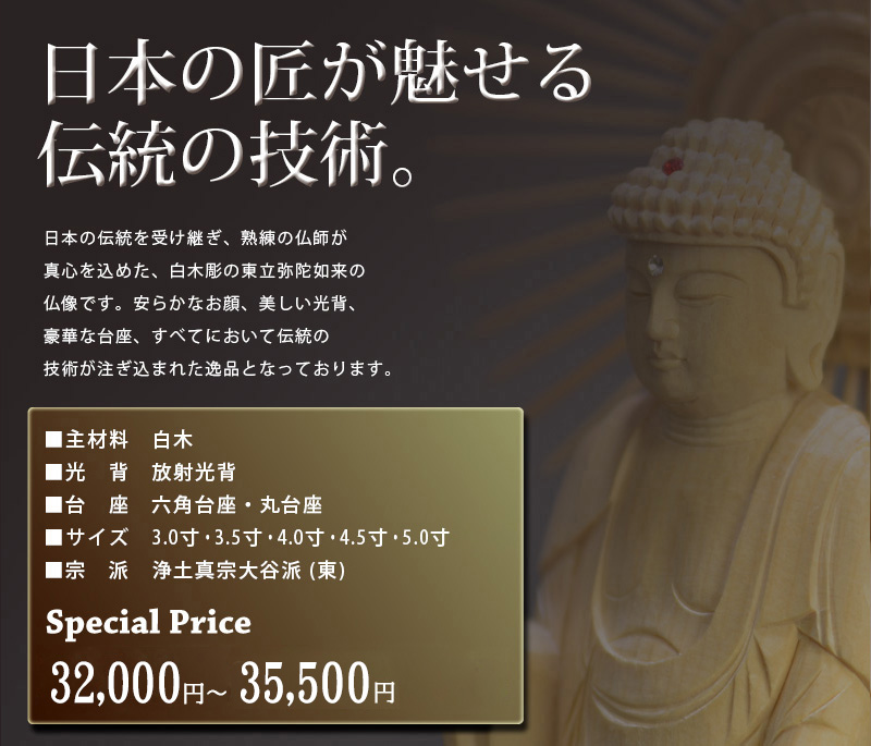 仏像 白木 東立弥陀如来 放射光背