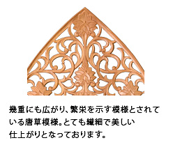 幾重にも広がり、繁栄を示す模様とされている唐草模様。とても繊細で美しい仕上がりとなっております。