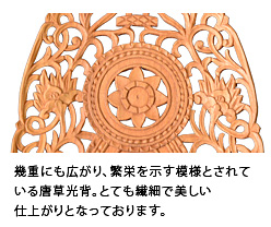 幾重にも広がり、繁栄を示す模様とされている唐草光背。とても綺麗で美しい仕上がりとなっております。