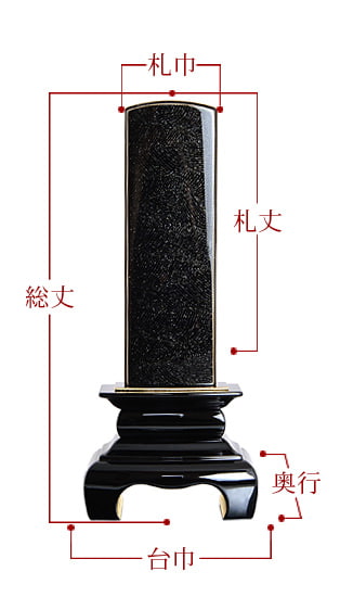 会津 最高級位牌 『本甲丸 さざれ波：黒』 サイズ寸法