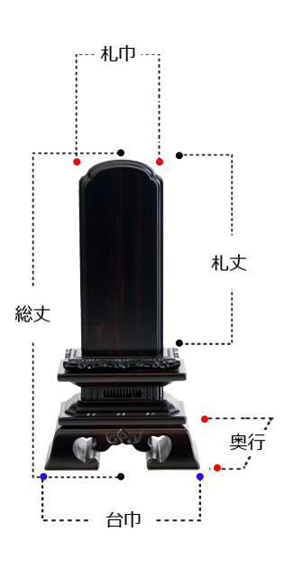 唐木位牌 『勝美 黒檀』 サイズ寸法
