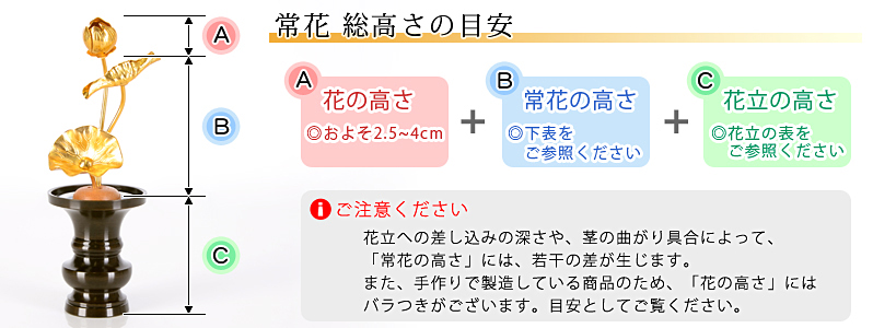 アルミ常花 3本立 金色 サイズ