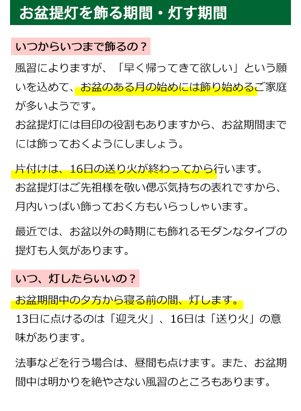 お盆提灯飾る期間・灯す期間