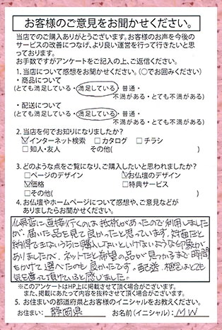 メモリアル仏壇へ お客様からの手紙