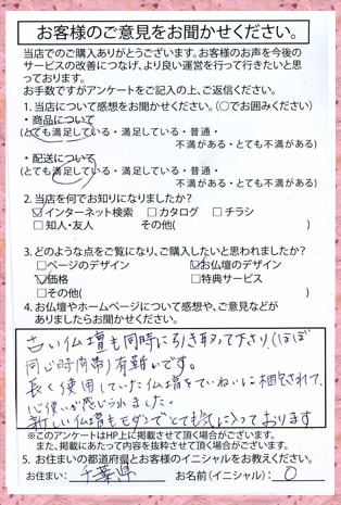 メモリアル仏壇へ お客様からの手紙