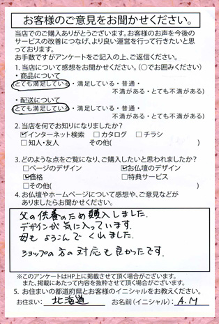 メモリアル仏壇へ　お客様からの手紙